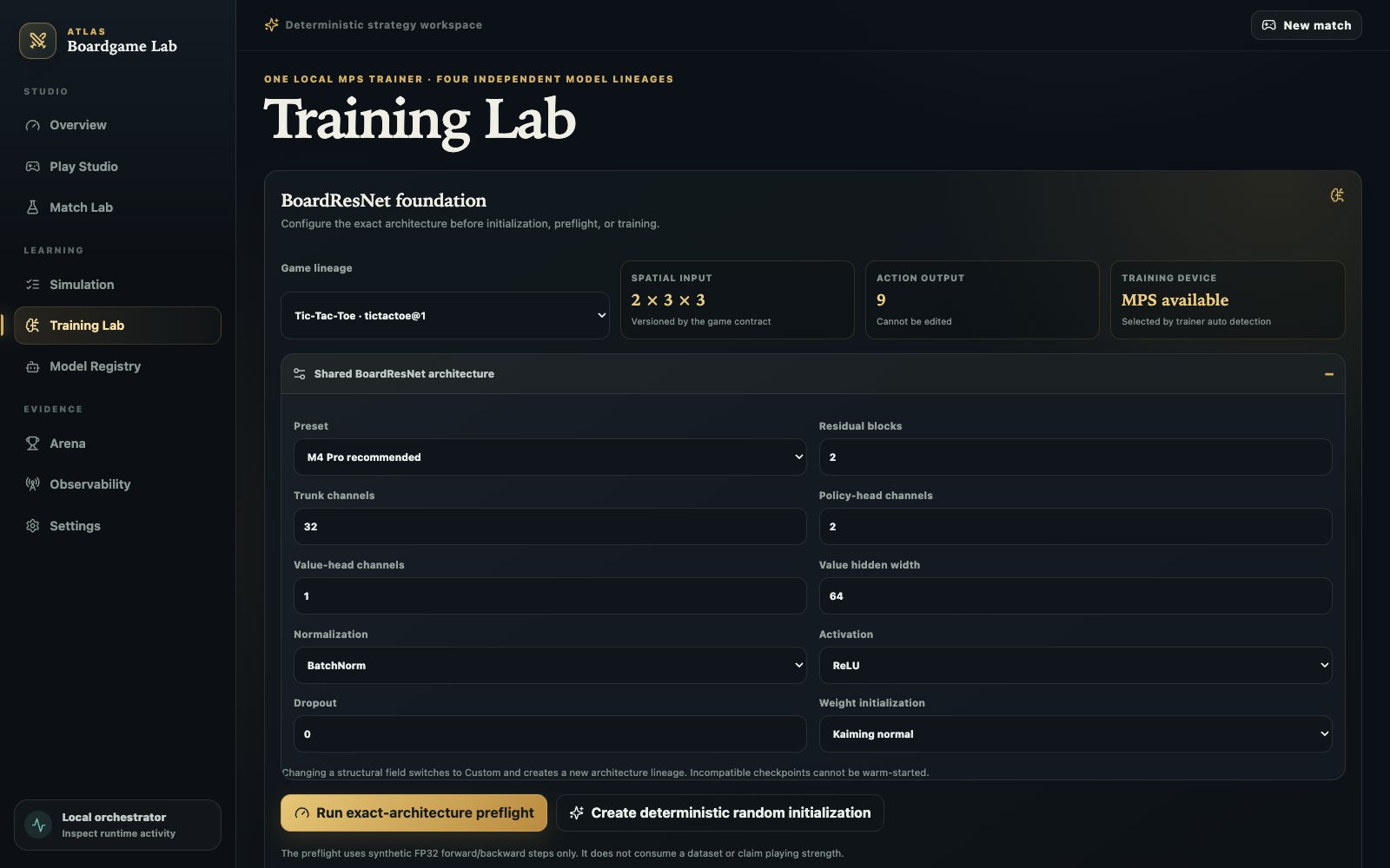 Boardgames AI Lab Training Lab mit BoardResNet-Konfiguration