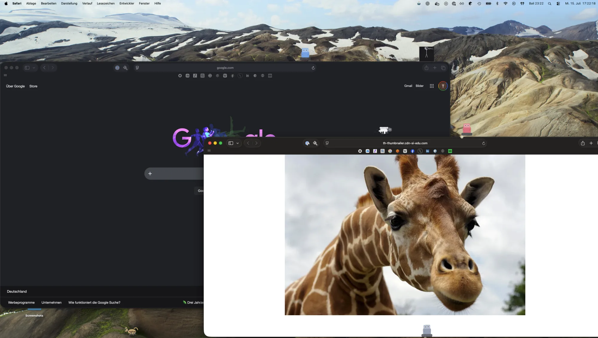Mehrere RoBuddy-Figuren als Overlays auf einem macOS-Desktop