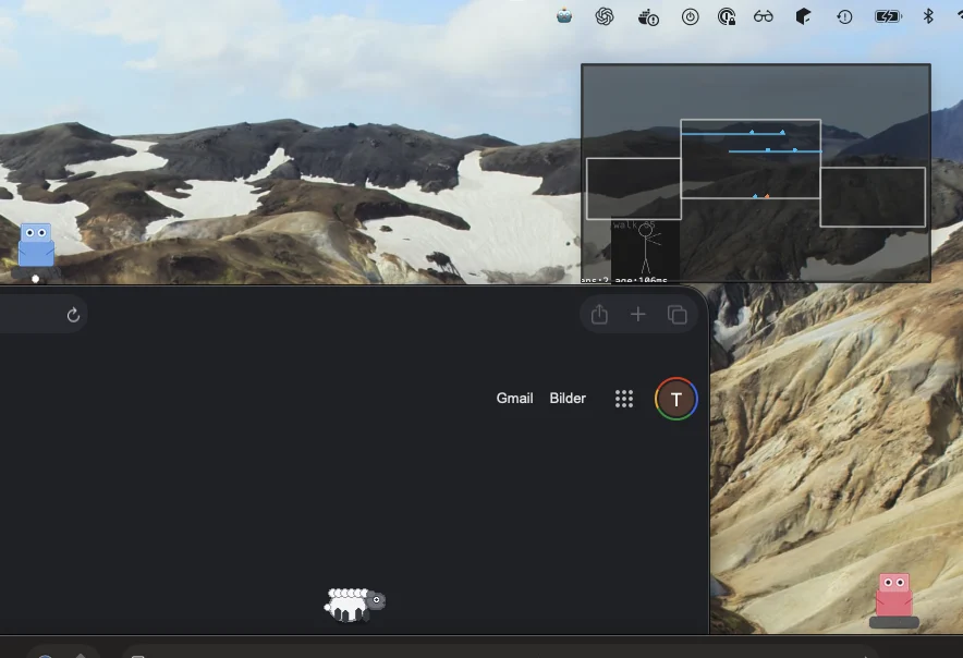 RoBuddy-Status-Overlay mit Laufzeitinformationen und Bewegungsbereichen